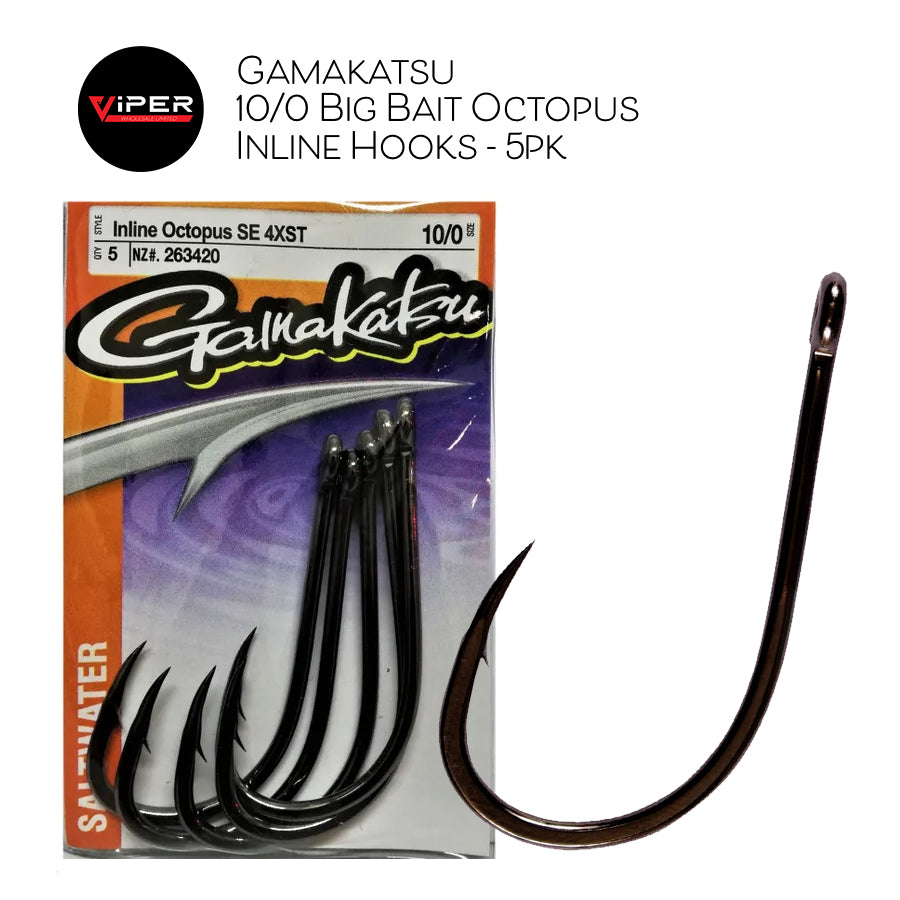Gamakatsu - 10/0 Big Bait Octopus Inline Hooks - 5pk