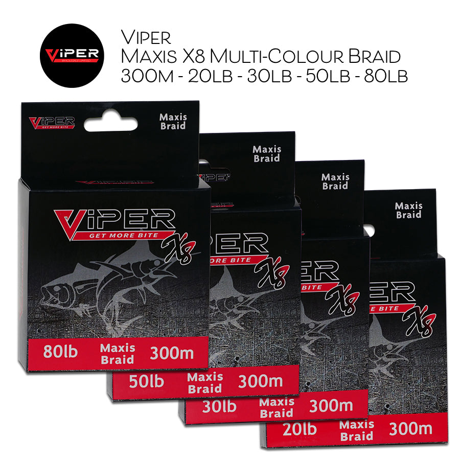 Viper - Maxis x8 Multi-Coloured Braid • 300m - 20lb, 30b, 50lb, 80lb