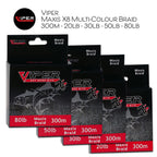 Viper - Maxis x8 Multi-Coloured Braid • 300m - 20lb, 30b, 50lb, 80lb