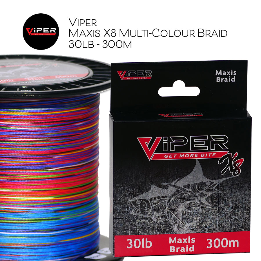 Viper - Maxis x8 Multi-Coloured Braid • 300m - 20lb, 30b, 50lb, 80lb