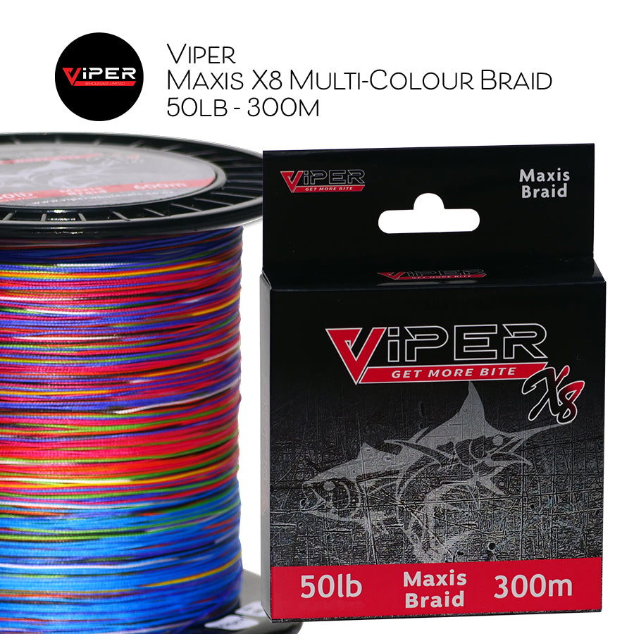 Viper - Maxis x8 Multi-Coloured Braid • 300m - 20lb, 30b, 50lb, 80lb