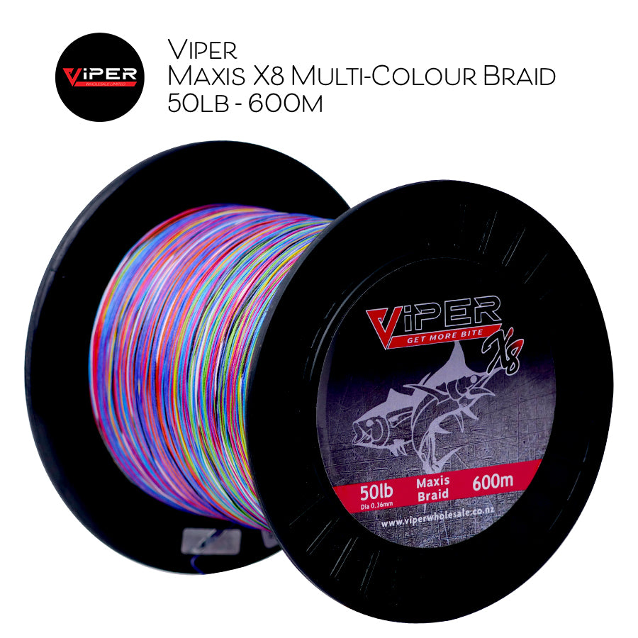 Viper - Maxis x8 Multi-Coloured Braid • 600m - 50lb, 80lb