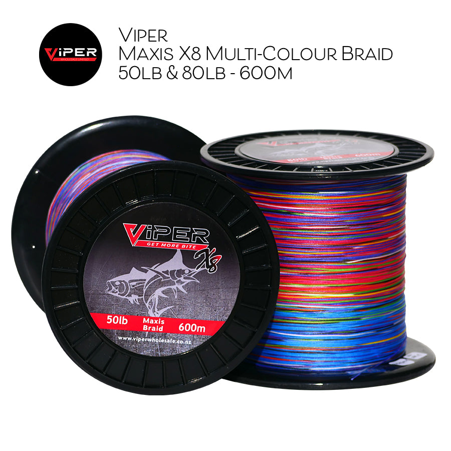 Viper - Maxis x8 Multi-Coloured Braid • 600m - 50lb, 80lb