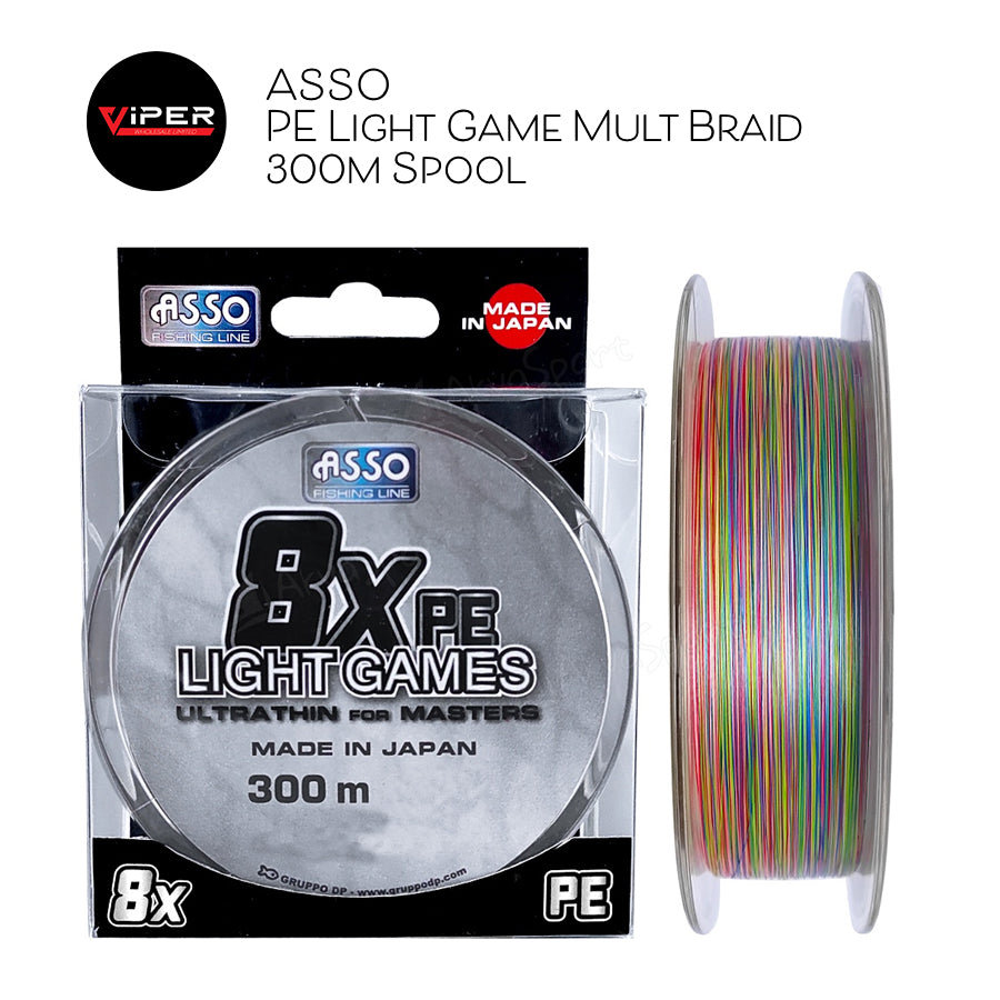 ASSO - PE Light Games Multi-Coloured Braid 300m Spool Range