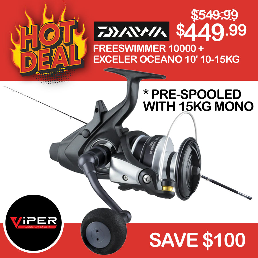 Daiwa - Freeswimmer 1000 (Pre-Spooled w 15kg mono) & Exceler Oceano 10' 3pce 10-15kg Rock Combo