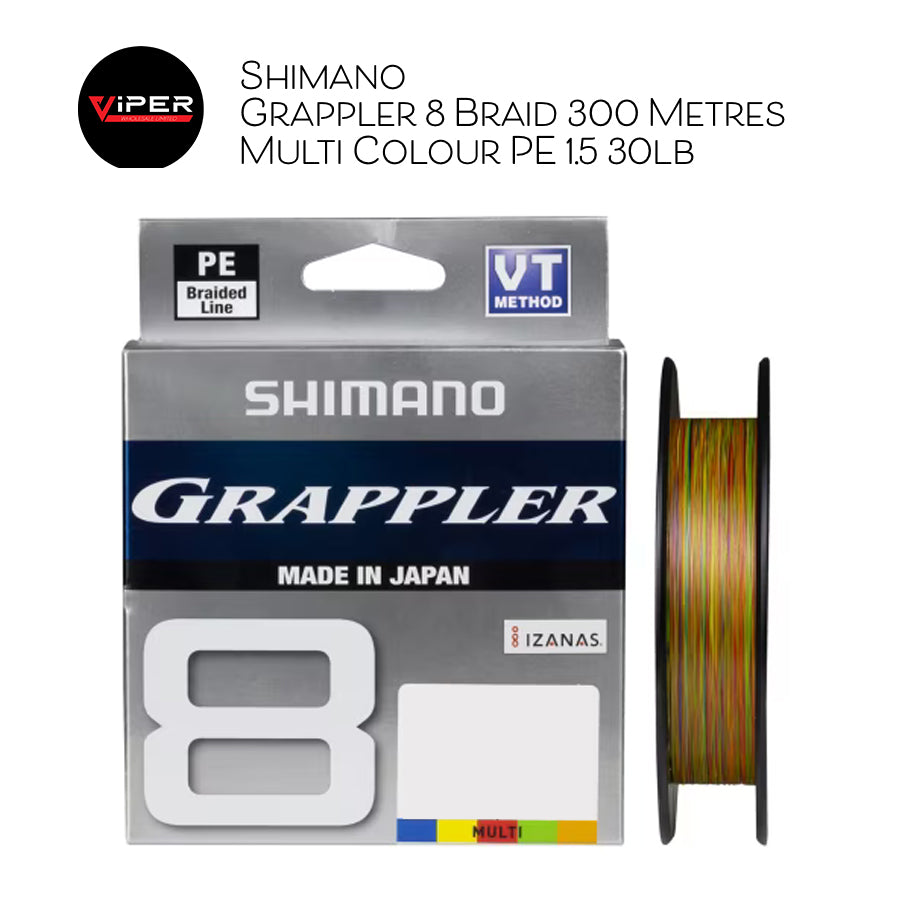 Shimano - Grappler 8 Braid 300 Metres Multi Colour PE 1.5 30lb