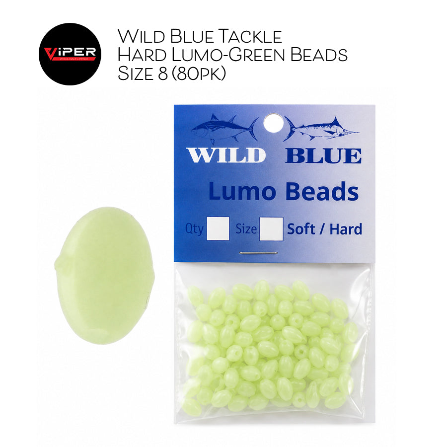 Wild Blue Tackle - Hard Lumo-Green Beads Size 8 (80pk)