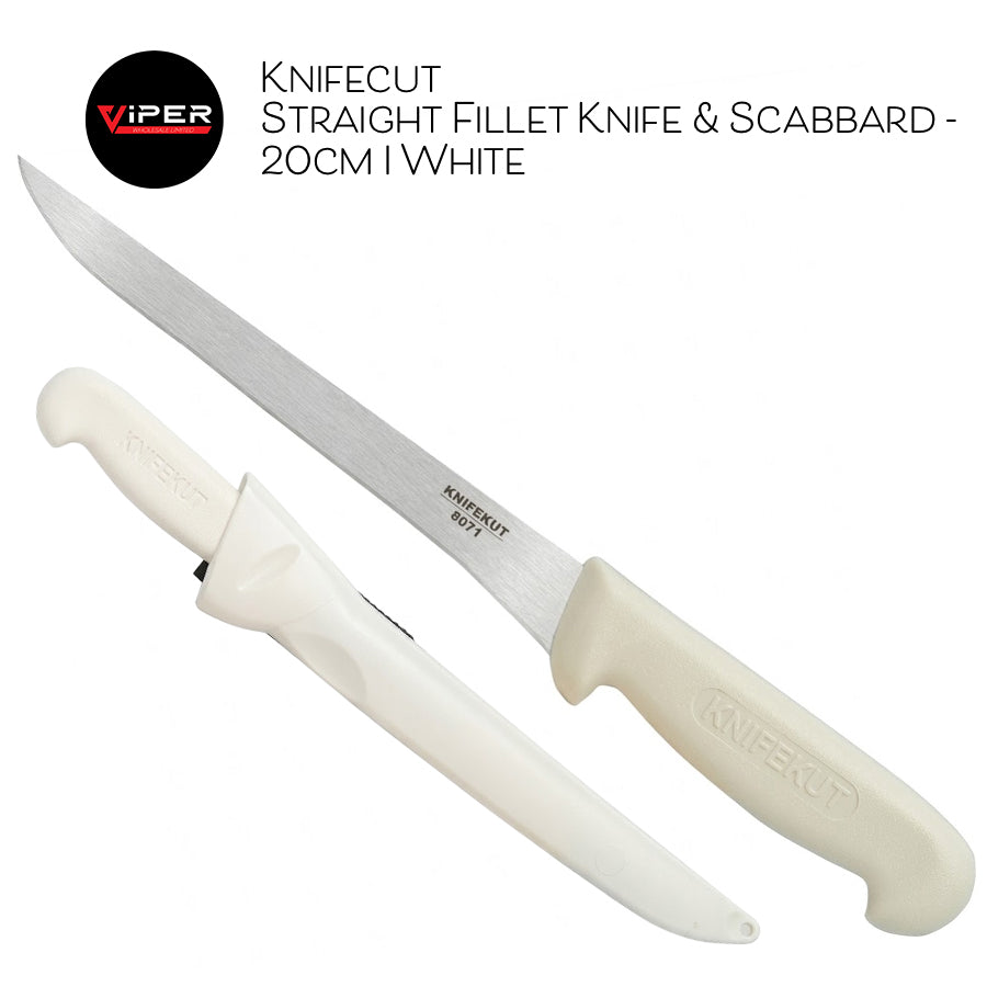 Knifekut - Straight Fillet Knife & Scabbard - 20cm | White