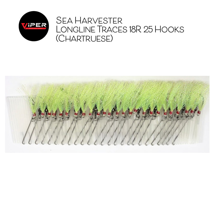 Sea Harvester - Longline Traces 18R 25 Hooks (Chartruese or Pink Tube)