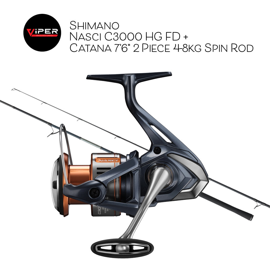 Shimano Nasci C3000 HG FD + Catana 7'6" 2 Piece 4-8kg Spin Rod