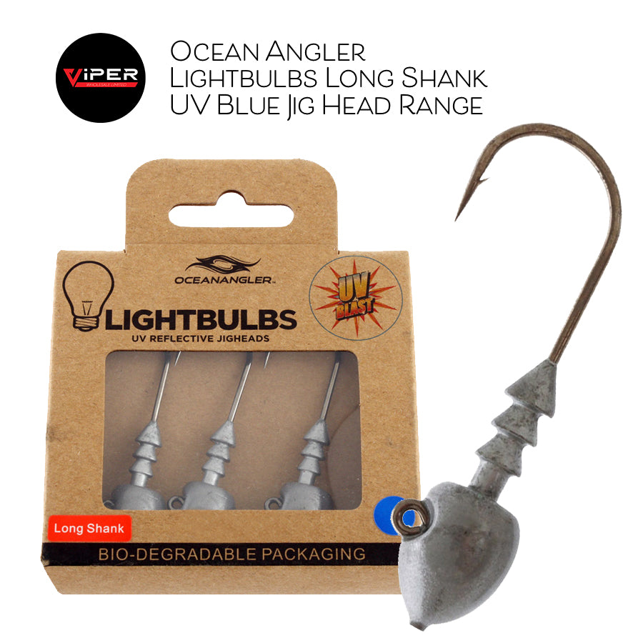 Ocean Angler - Lightbulbs Long Shank UV Blue Jig Head Range