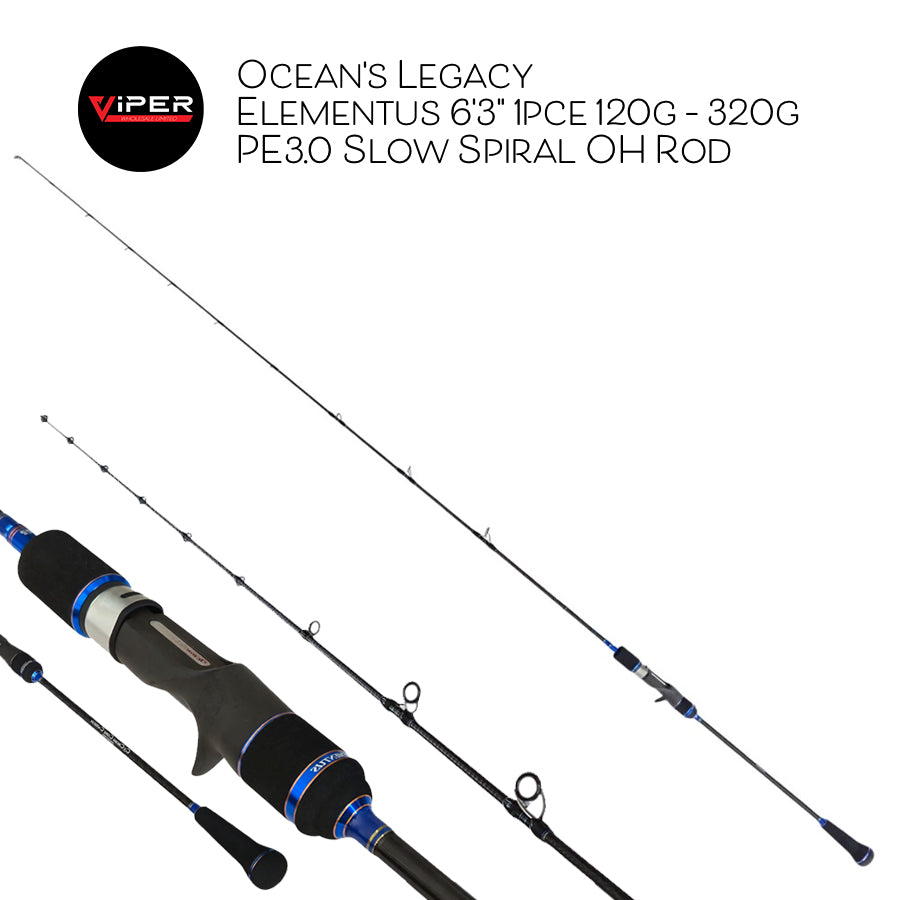 Ocean's Legacy - Elementus 6'3" 1pce 120g – 320g PE3.0 Slow Spiral OH Rod