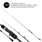 Ocean's Legacy - Elementus 6'3" 1pce 120g – 320g PE3.0 Slow Spiral OH Rod