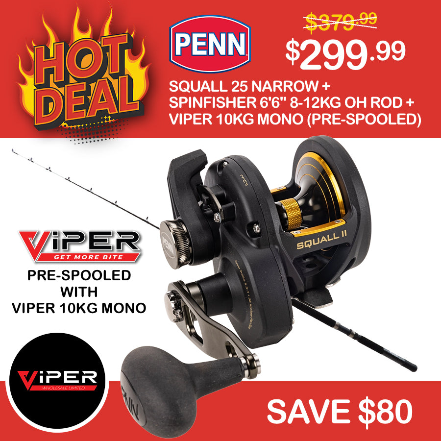 Penn - Squall 25 Narrow + Spinfisher 6'6" 8-12kg OH Rod +  Viper 10kg Mono