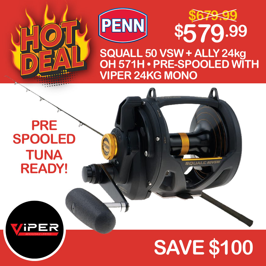 Penn - Squall 50VSW + Ally 5ft 7in 24kg 1pc Game Rod + Viper 24kg Mono