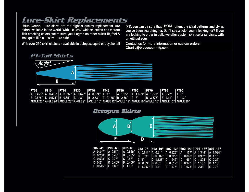 BOM - Lure Skirts (35 vibrant colour options)