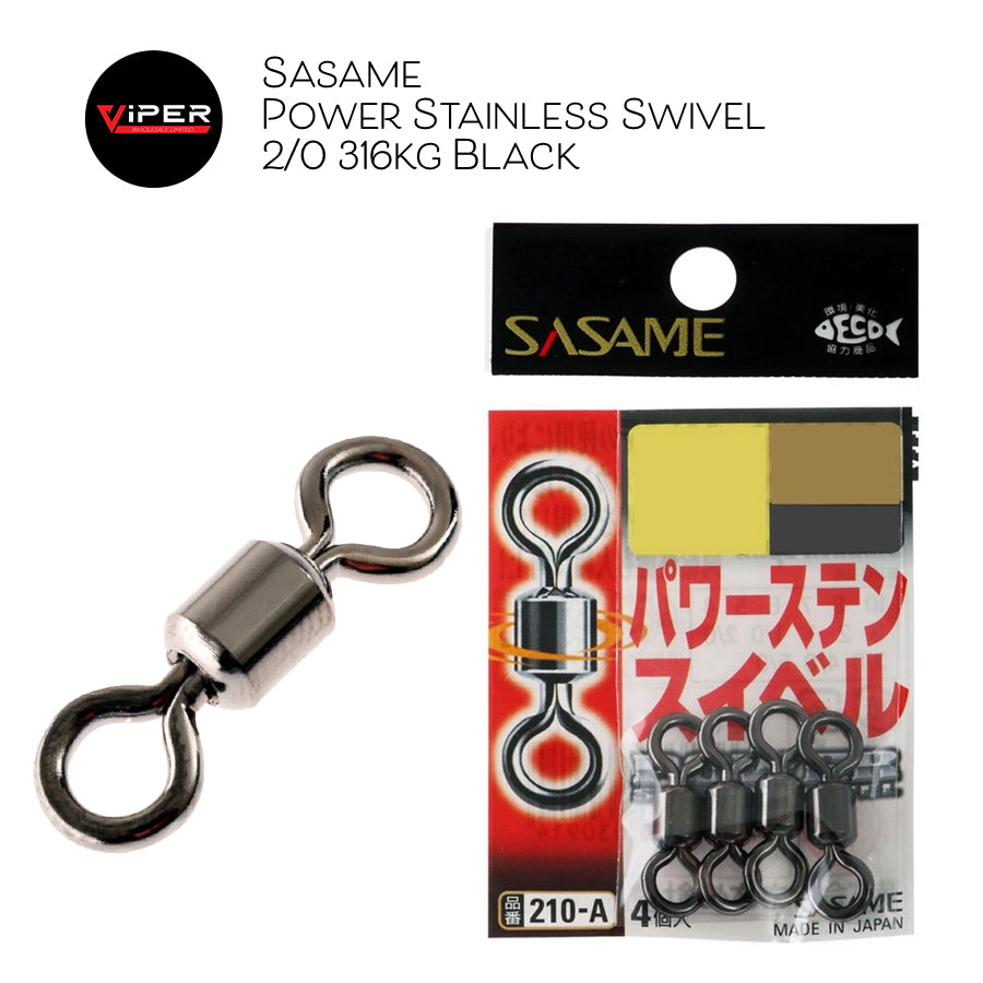 Sasame - Power Stainless Swivel - 2/0 316kg Black (4pk)