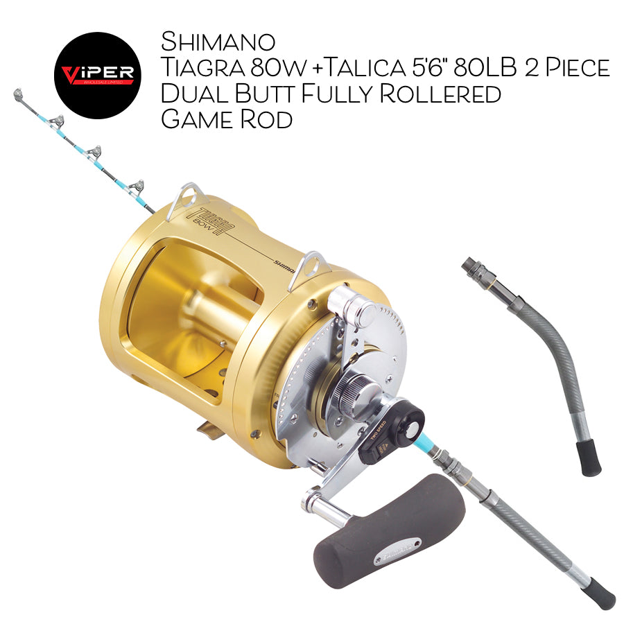 Shimano - Tiagra 80w + Talica 5'6" 80lb 2 Piece Dual Butt Game Rod