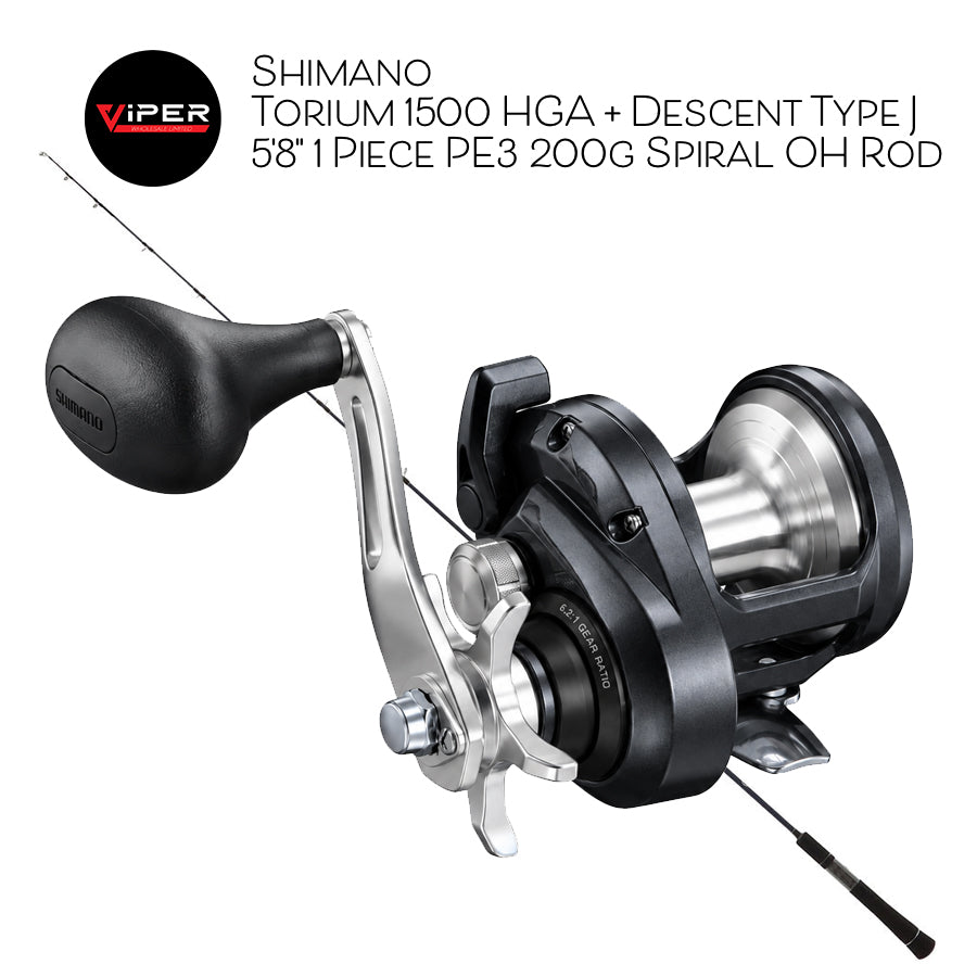 Shimano - Torium 1500 HGA + Descent Type J 5'8" 1 Piece PE 3 200 Gram Spiral OH Rod
